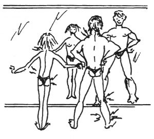 Two in Pain at Mirror - drawing by Bonnie Prudden