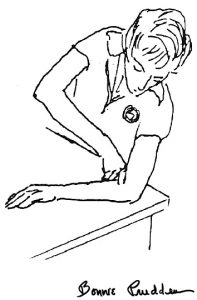 Looking for trigger point in arm - drawing by Bonnie Prudden