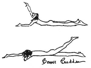 Prone Arm & Leg Lifts - drawings by Bonnie Prudden